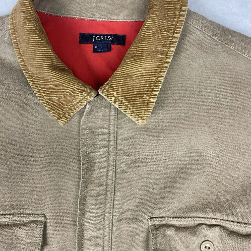 Vintage J.Crew Barn Jacket Chore Coat Tan Corduroy Collar Full Zip Men’s Large